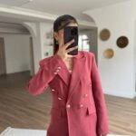 DÜĞME DETAY ÖZEL DİKİM ASTARLI VİSKON CEKET - GÜL KURUSU