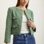 DÜĞME DETAY SIFIR YAKA TÜVİT KISA CEKET - YEŞİL