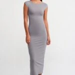 DÜŞÜK KOL PAMUK LİKRA ELBİSE - GRİ