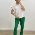 DÜŞÜK KOL YAN DÜĞMELİ TİŞÖRT - BEYAZ