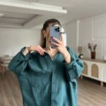 DÜŞÜK OMUZ ARKA A PİLE TEK CEP MODAL SALAŞ GÖMLEK - ZÜMRÜT YEŞİL