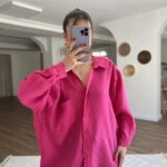 DÜŞÜK OMUZ ARKA A PİLE TEK CEP MODAL SALAŞ GÖMLEK - FUŞYA