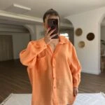 DÜŞÜK OMUZ ARKA A PİLE TEK CEP MODAL SALAŞ GÖMLEK - ORANGE