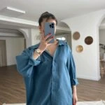 DÜŞÜK OMUZ ARKA A PİLE TEK CEP MODAL SALAŞ GÖMLEK - PETROL