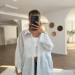 DÜŞÜK OMUZ ÇİZGİLİ ARKA A PİLE VİSKON SALAŞ GÖMLEK - MAVİ BEYAZ