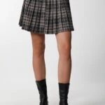 EKOSE DESEN PLİSE ETEK - PUDRA