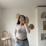 KAYIK YAKA UZUN KOLLU DANTEL BLUZ - EKRU