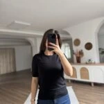 ENSE DÜĞME KISA KOL VİSKON KAZAK - SİYAH