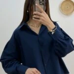 ENSE DÜĞMELİ ARKA ÇİFT KATLI GÖMLEK - LACİVERT