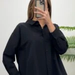 ENSE DÜĞMELİ OVERSIZE GÖMLEK - SİYAH