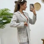 ETAMİN KELEBEK ÇİZGİ CEKET - GRİ