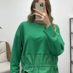 ETEĞİ BÜZGÜ GARNİLİ SWEAT - ÇİMEN YEŞİLİ