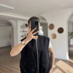 ETEĞİ BÜZGÜLÜ CEP GÖRÜNÜM BALON PAMUK YELEK - SİYAH