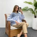 ETEĞİ ÇİFT GARNİLİ DÜĞMELİ SWEAT - MAVİ