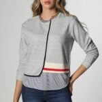 ETEĞİ ÇİZGİLİ POPLİN SWEAT - GRİ