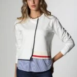 ETEĞİ ÇİZGİLİ POPLİN SWEAT - EKRU