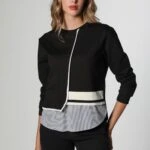 ETEĞİ ÇİZGİLİ POPLİN SWEAT - SİYAH