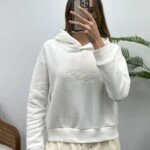 ETEĞİ DERİ KUŞ NAKIŞLI SWEAT - EKRU