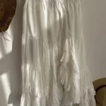 ETEĞİ KATLI ASİMETRİK ASTARLI PAMUK ETEK - BEYAZ