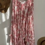 ETEĞİ KATLI ASTARLI DESENLİ VİSKON ETEK - BEYAZ KIRMIZI