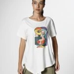 ETEĞİ VEREV ÇAPRAZ KISA KOL BASKILI TİŞÖRT - EKRU