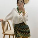 ETEK UCU BONCUK KRUVAZE MİNİ ETEK - YEŞİL