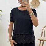 ETEK UCU GÜPÜRLÜ TİŞÖRT - SİYAH