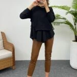 ETEK VE KOL GARNİLİ SWEAT - SİYAH