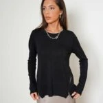 ETEK YAN FERMUARLI BİSİKLET YAKA VİSKON TRİKO - SİYAH