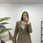 ETNİK DESEN ÇİFT DÜĞME CEKET - KARAMEL