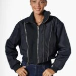 FERMUAR DETAY SIRT ÇİZGİLİ GARNİLİ KISA MONT - LACİVERT