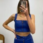 FERMUARLI DERİ CROP - SAKS