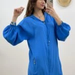 FERMUARLI KAPIŞONLU MODAL TUNİK CEKET - İNDİGO