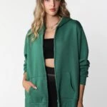 FERMUARLI KAPÜŞONLU SWEAT - KOYU YEŞİL