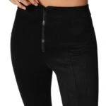 FERMUARLI SÜET ÖN DİKİŞ TAYT - SİYAH