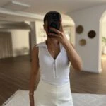 FERMUARLI YAKALI FİTİLLİ ATLET - BEYAZ