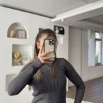 FİTİLLİ AJURLU BİSİKLET YAKA TRİKO - FÜME