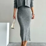 FİTİLLİ ELBİSE 3 DÜĞME HIRKA TAKIM - FÜME