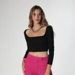 FİTİLLİ UZUN KOL TOP - SİYAH