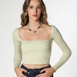 FİTİLLİ UZUN KOL TOP - MİNT YEŞİLİ