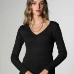 FİTİLLİ V YAKA TRİKO - SİYAH