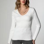 FİTİLLİ V YAKA TRİKO - EKRU