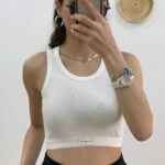 FİTİLLİ YAZI DETAY CROP - EKRU