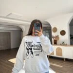 FİYONK BASKI VE DETAY ŞARDONLU PAMUK SALAŞ SWEAT - GRİ MELANJ