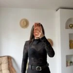 FLOK BASKI DESENLİ TÜL BLUZ - SİYAH