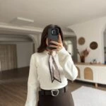 FULARLI BİSİKLET YAKA YÜN KARIŞIM KAZAK - EKRU