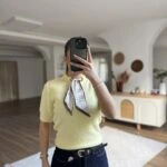 FULARLI KISA KOL YÜN KARIŞIM KAZAK - SARI