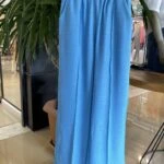 GENİŞ BEL LASTİK VİSKON BOL PAÇA CEPLİ PANTOLON - SAKS