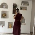 GENİŞ BEL SELANİK ÖRGÜ MİDİ PAMUK ETEK - BORDO