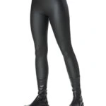 GENİŞ KEMER MAT DERİ ŞARDONLU TAYT - SİYAH